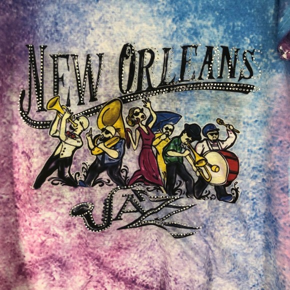 New Orleans Jazz Tye Dye Bling Tunic w/Asymmetrical Sharkbite Hem SZ 3X juniors - Picture 7 of 7